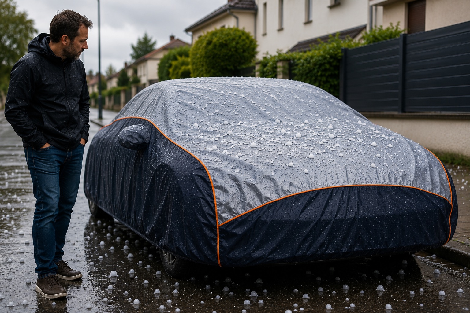 Bâche anti-grêle pour voiture garée dehors
