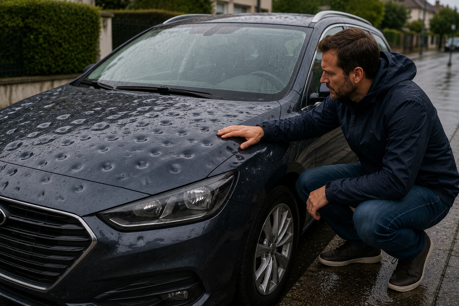 Dégâts de grêle sur la carrosserie d'une voiture